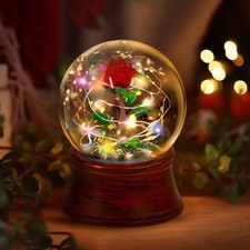 Rose Snow Globe Music Box, Preserved Red Rose Flower Musical Snow Globes, LED...