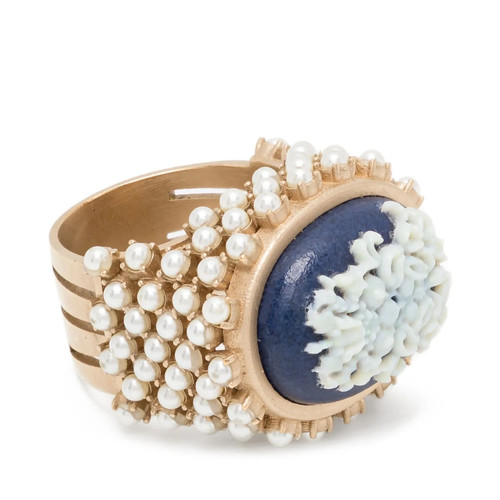 Dior ornate ring with - with, pearls