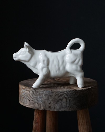 Vintage white porcelain cow - vintage,