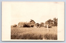 Vintage RPPC Harvest Hay Horse Drawn Wagons Steam Engine Thresher Barn Farm O34