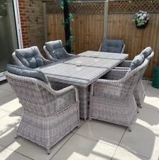 Garden Dining Set Large Wicker Rattan Furniture Patio Cushion Chairs Glass Table