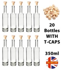 20 x 350ml New Glass Bottles + T Cork Juice, Weddings, Sauce, Wine Candle Holder