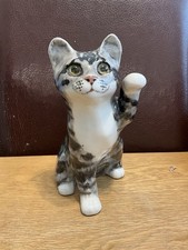 Winstanley Pottery Tabby Cat, Holding Up Paw, Size 3