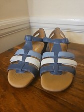 Hotter Solei Blue White Wide Fit Leather Gladiator Sandals UK 4.5 Eur 37.5