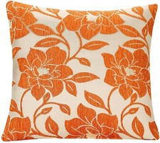 SET OF 2 LUXURY FLORAL VELVET ORANGE PEONY FLOWERS  LINEN CUSHION COVERS £12.99