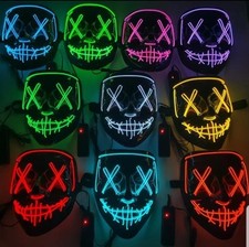 Halloween Purge LED Neon Mask Stitches Wire Light Up Cosplay Costume Party Mask