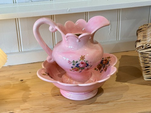 Vintage pink floral wash jug - pink,