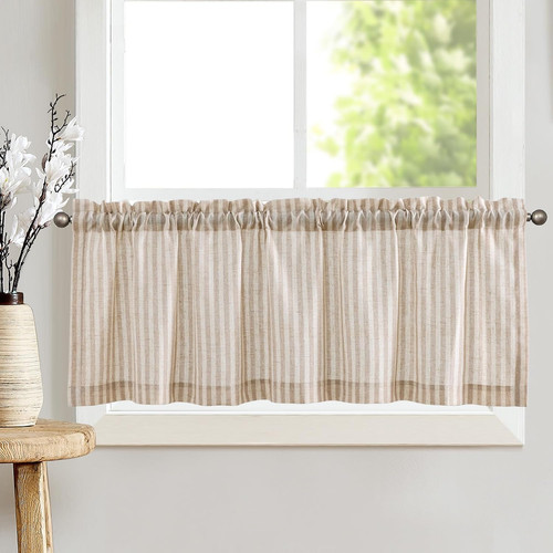 Taupe stripe kitchen curtains - stripe,