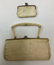 Antique/Vintage Handbag & Purse Set-Ornate Handle-Ivory & Turquoise