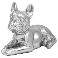 Silver Art Resin Lying French Bulldog Dog Figure Animal Figurine Home Ornament