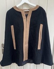 Laura Ashley stunning smart Black And Tan Wool Cape Jacket One Size 