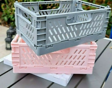 Folding Collapsible Storage Crates Plastic Basket Stacking Kitchen Store Boxes
