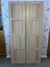Pair Of Ikea Bergsbo White Stained Oak Effect Doors With Handles & Hinges VGC