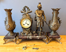Antique French Marble Empire Mantel Clock With Cassolettes - Japy Frères? c.1900