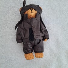 Vintage Russ Teddy Town Bear in pilot outfit jointed resin teddy bear 