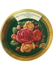 Vintage St Michael Large Round Biscuit Tin Box Roses Flowers Green Red Gold 1995