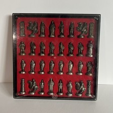 VTG Cast Metal Pewter Chess Set Turks Medieval FULL Spain Neo Gothic Italy AN26
