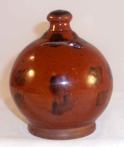 Antique glazed redware bank - glazed,
