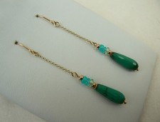 9ct Gold Ethiopian Opal chain earrings with faceted Green Chrysoprase drops