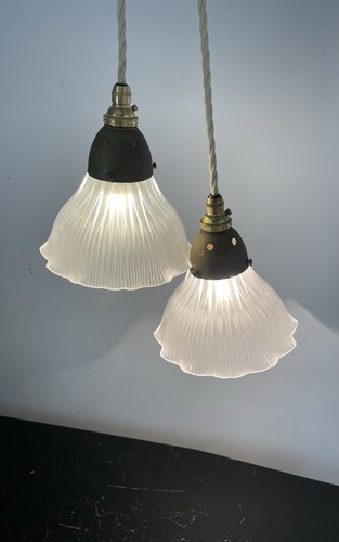 Pair holophane glass - pair,