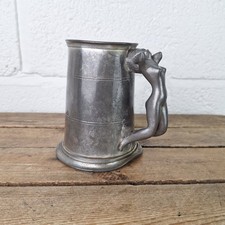 Vintage Art Deco English Pewter Tankard Naked Nude Lady Handle Sheffield England