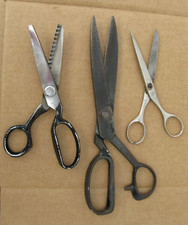3 x Vintage Scissors 1 Solingen 1 Pinking 1 Very Large Tailor Dressmaking Craft