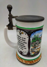 Vintage BMF Schnapskrugerl German Beer Stein Tankard Pictorial Design 7.5"