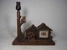 Wonderful Vintage Meiko Musical Windup Wood Carved Owl Alarm Clock & Table Lamp