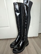 River Island Amsterdam Womens Black Long Patent Knitted Over the Knee Boots
