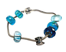 Rhona Sutton Charm Bracelet sterling silver with 7 Blue / Silver Charms (11)