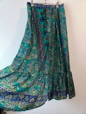 Blue Gypsy Maxi Skirt Hippie Festival Indian Boho Turquoise Retro Floaty Slit