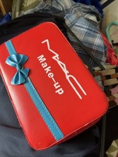 Mac Make Up Red Case Make Up Box, Silver Handle, Mirror, Bow Detail, Stud Base