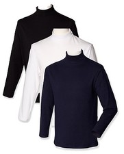Plain BLACK WHITE DARK BLUE Mens Long Sleeve Cotton Roll Polo Turtle Neck Top