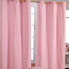 Pink Gingham Check Eyelet Curtain Pair 100% Cotton 137x182cm (54x72") Drapes