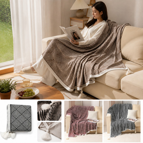 Cotton blanket travel ottoman