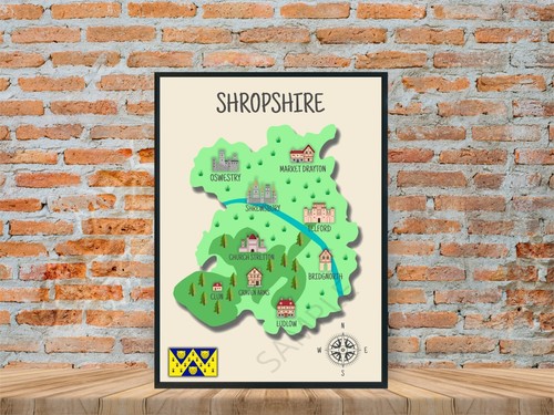 Shropshire map print county - print,