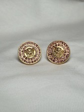 Versace Medusa Pink Crystal Stud Earrings Gold Colour Costume Jewellery No Box