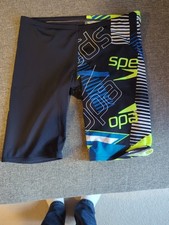 Speedo All over Endurance Boys' Jammer Age 11-12 Navy Blue yellow Swim Short