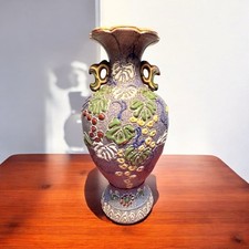 Antique Japanese Satsuma Vase Moriage Relief Embossed Signed Meiji Circa 1890