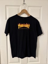 Thrasher Magazine Black Spellout Flames Logo Skateboard T Shirt (Size: XL Youth)