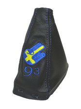 Gear Stick Gaiter For Saab 9-3 2003-2014 Black Leather Sweden Flag Embroidery