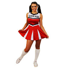 LADIES HIGH SCHOOL RED CHEERLEADER DRESS FANCY DRESS COSTUME UNIFORM OUTFIT