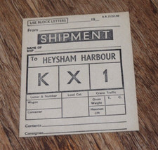 Vintage British Railway BR Cargo Label - HEYSHAM HARBOUR -  Rail Train label
