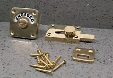VINTAGE BRASS VACANT ENGAGED TOILET BATHROOM DOOR BOLT INDICATOR SLIDING LOCK