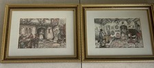 Pair of Anton Pieck Vintage Framed Prints of village tavern and home photography
