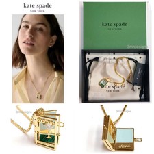 NWT Kate Spade PAGE TURNER 12-K Gold Plated CZ Crystals Book Locket Necklace