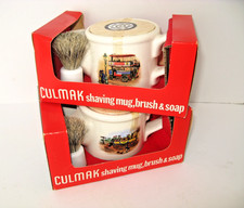 2 VINTAGE MID CENTURY CULMAK WADE SHAVING KITS - STEAM OMNIBUS & COACH SCENES