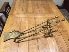 Cast Brass Fireside Companion Set Tongs Shovel & Fire Dog Support