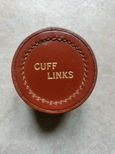 Vintage Leather Cuff Link Box Real Hide Made In England Diameter 5cm