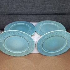 Habitat Green Leaf 4 Salad Side Plates 8.5” Textured Reactive Glaze Discontinued